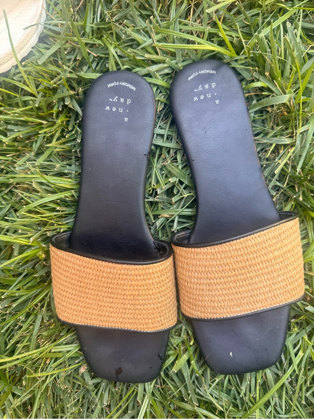 a new day Black Footbed Brown Woven Slide Mules